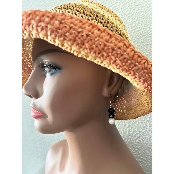 Black Stone & Pearl Earrings - Picture 2 of 3